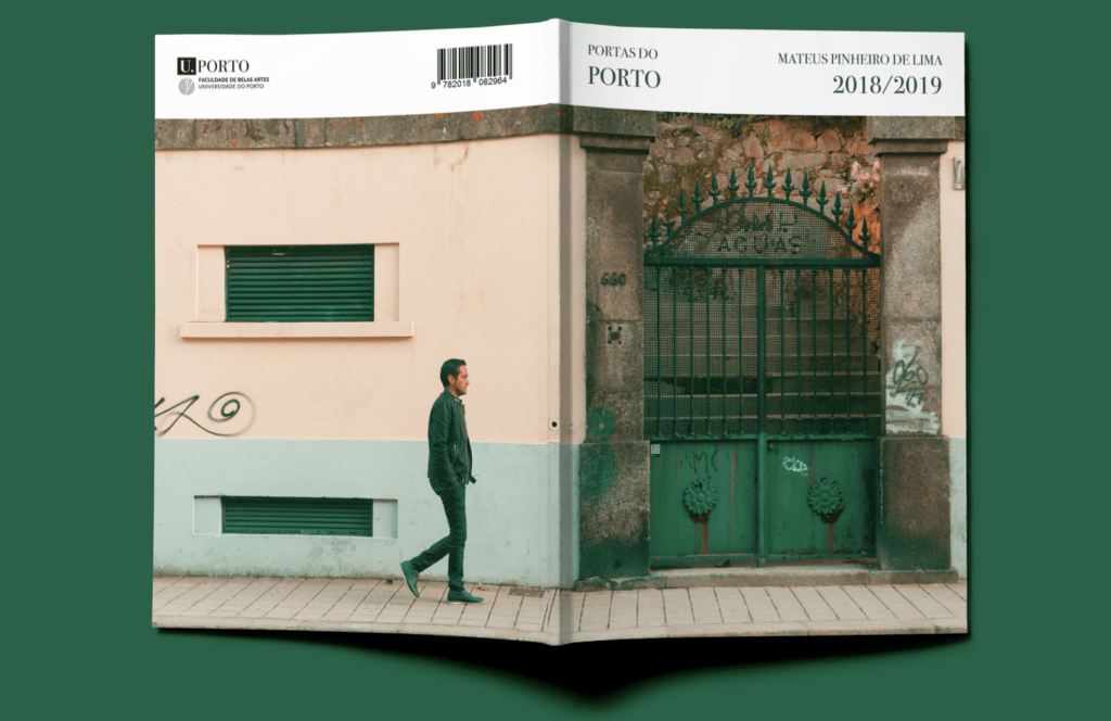 A book open showing the cover over a green background, showcasing a photograpjy project